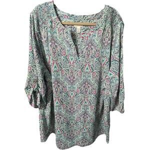 Croft & Barrow Top Plus Size 3X Roll Tab Sleeve Lightweight Pullover